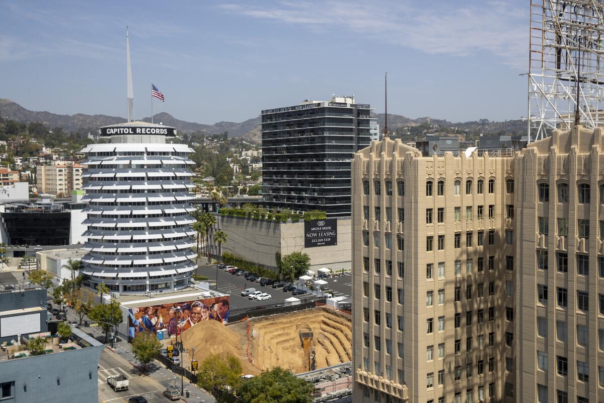 A trench is being dug next door to the Capitol Records building to determine if an earthquake fault runs under the site.