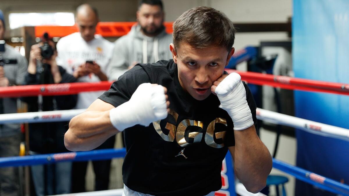 Gennady Golovkin works out at the Wild Card West boxing club in Santa Monica on Feb. 8.