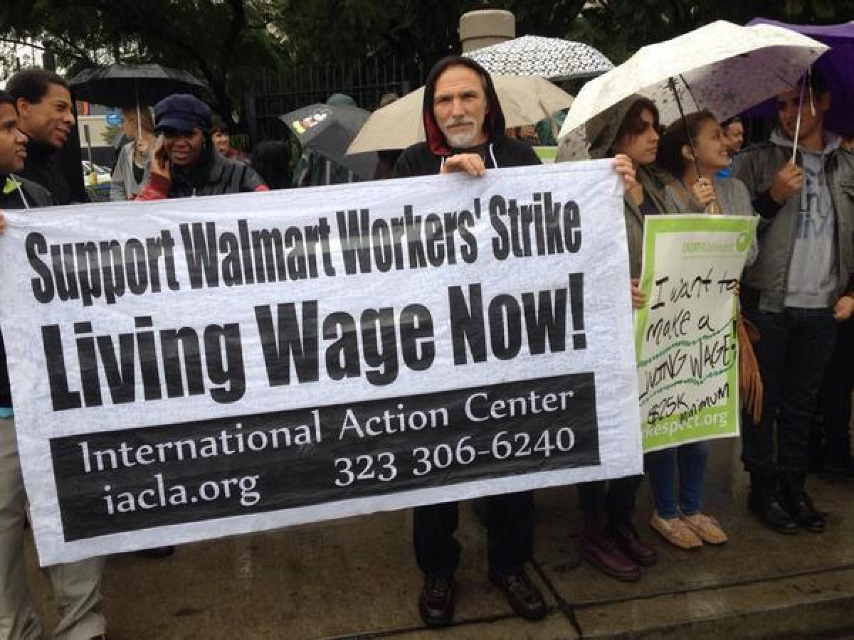 Protesters demonstrate outside a Wal-Mart store in Los Angeles' Crenshaw neighborhood on Black Friday.