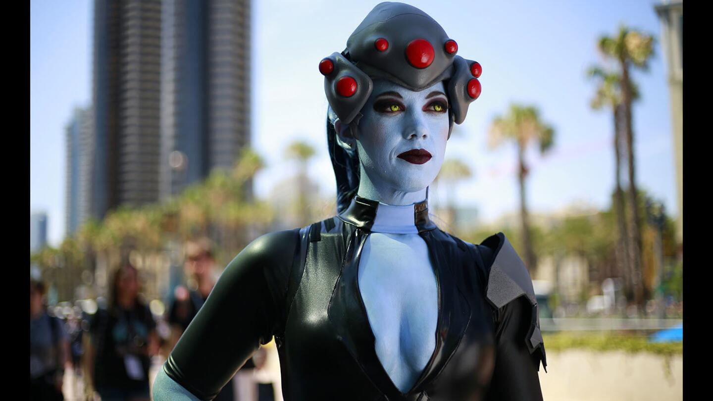 Sarah Franchello of Los Angeles dressed as Widowmaker at Comic-Con in San Diego on July 21, 2018. (Photo by K.C. Alfred/San Diego Union-Tribune)