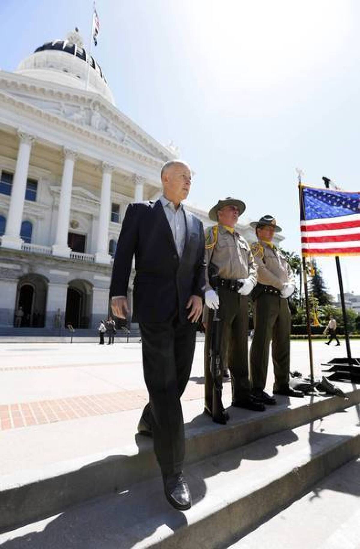 California Gov. Jerry Brown told crime victims at a Capitol rally last month that he would take his fight against orders to further reduce prison crowding to the U.S. Supreme Court. Brown began that appeal process Monday.