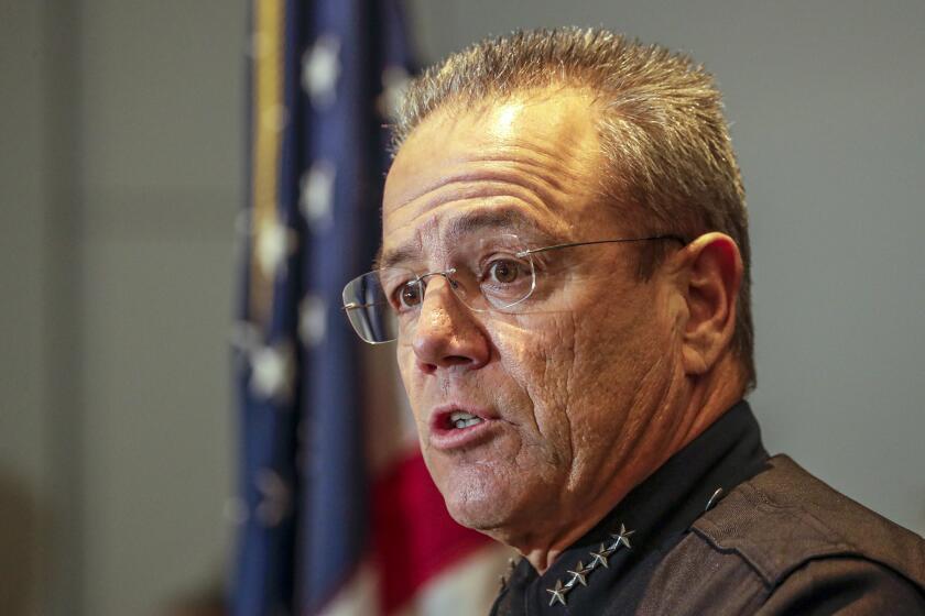 LOS ANGELES, CA - JANUARY 15, 2020 - LAPD Chief Michel Moore, addresses a press conference at LAPD Headquarters on January 15, 2020 to discuss 2019 crime statistics of Los Angeles. (Irfan Khan / Los Angeles Times)