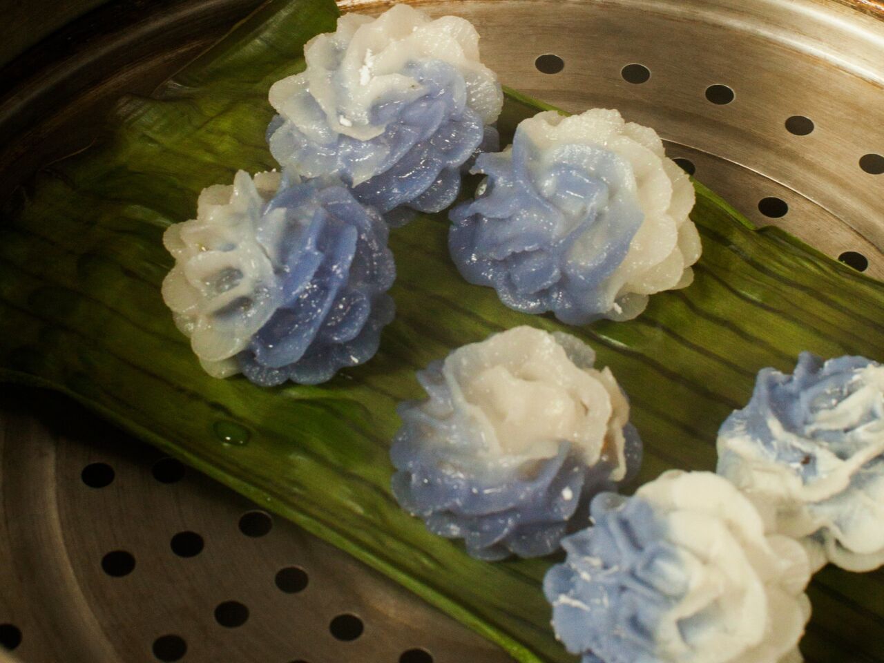 Chor mung, flower-shaped dumplings stuffed with chiken and nuts, at restaurant Galanga.