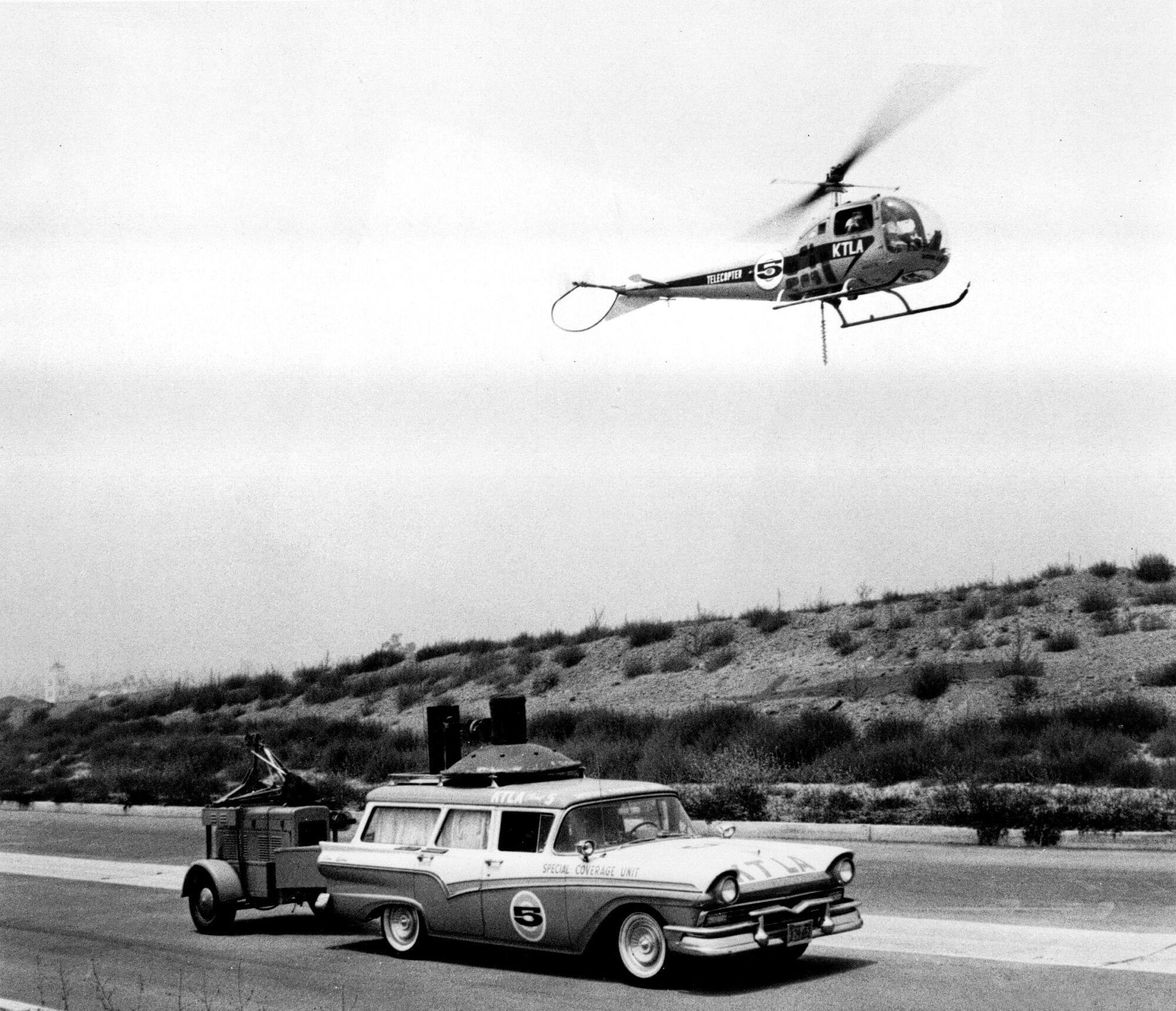 KTLA in 1958 became the first station to use a helicopter, dubbed a "telecopter," for newsgathering and broadcasts.