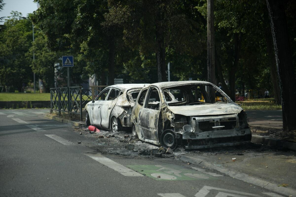 Burned-out cars in Nanterre, France