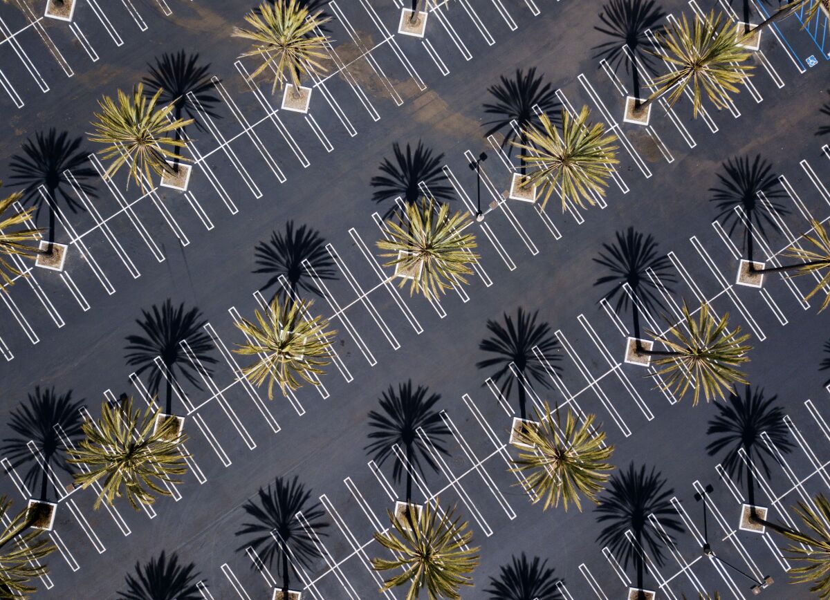 An empty shopping mall parking lot in San Diego.