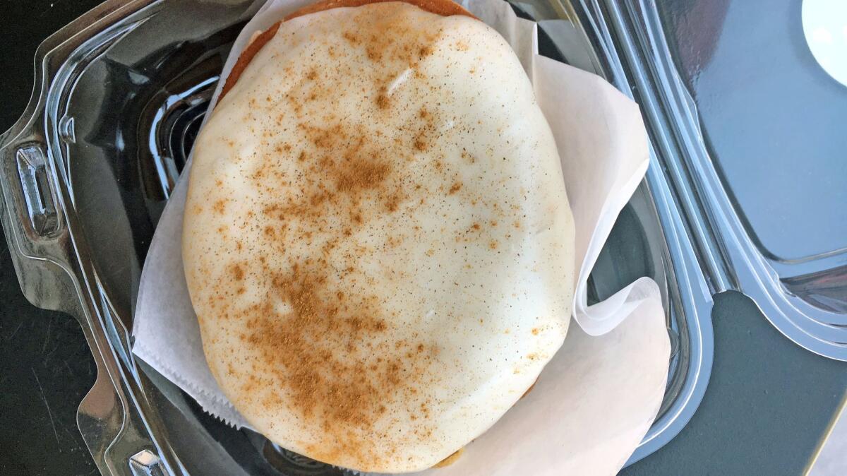 Horchata doughnut from Trejo's Donuts and Coffee. (Jenn Harris / Los Angeles Times)