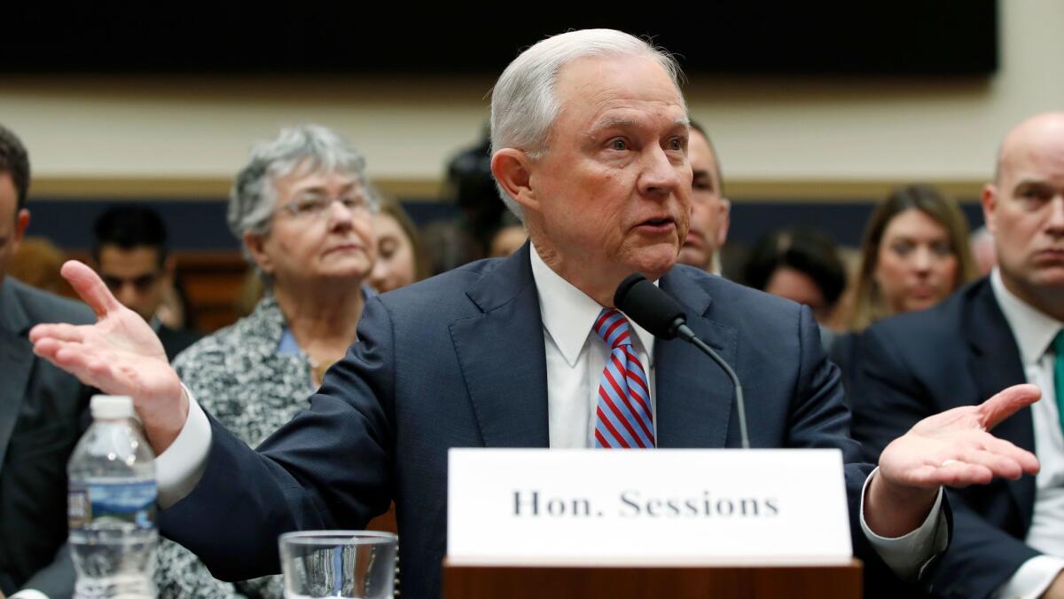U.S. Atty. Gen. Jeff Sessions speaks Tuesday during a House Judiciary Committee hearing.