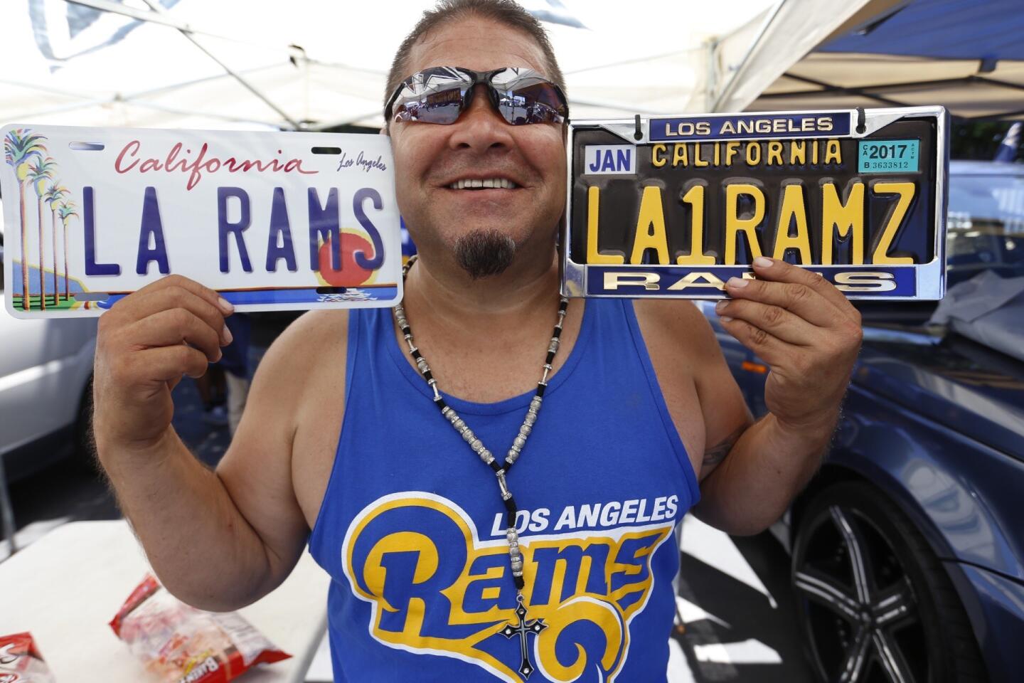 Vince Cadena, 50, of Huntington Park said he is thrilled that the Rams are back in Los Angeles. He has been a fan since the '70s.