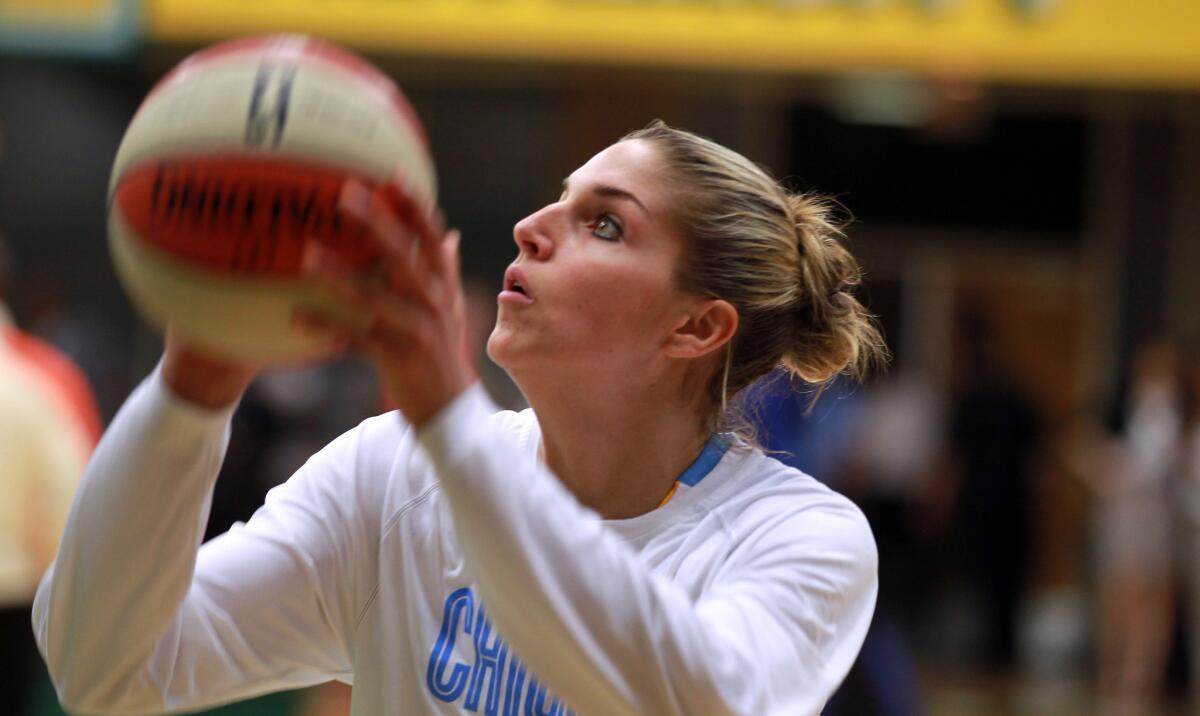 Sky forward Elena Delle Donne shooting before a game against the Liberty in May.
