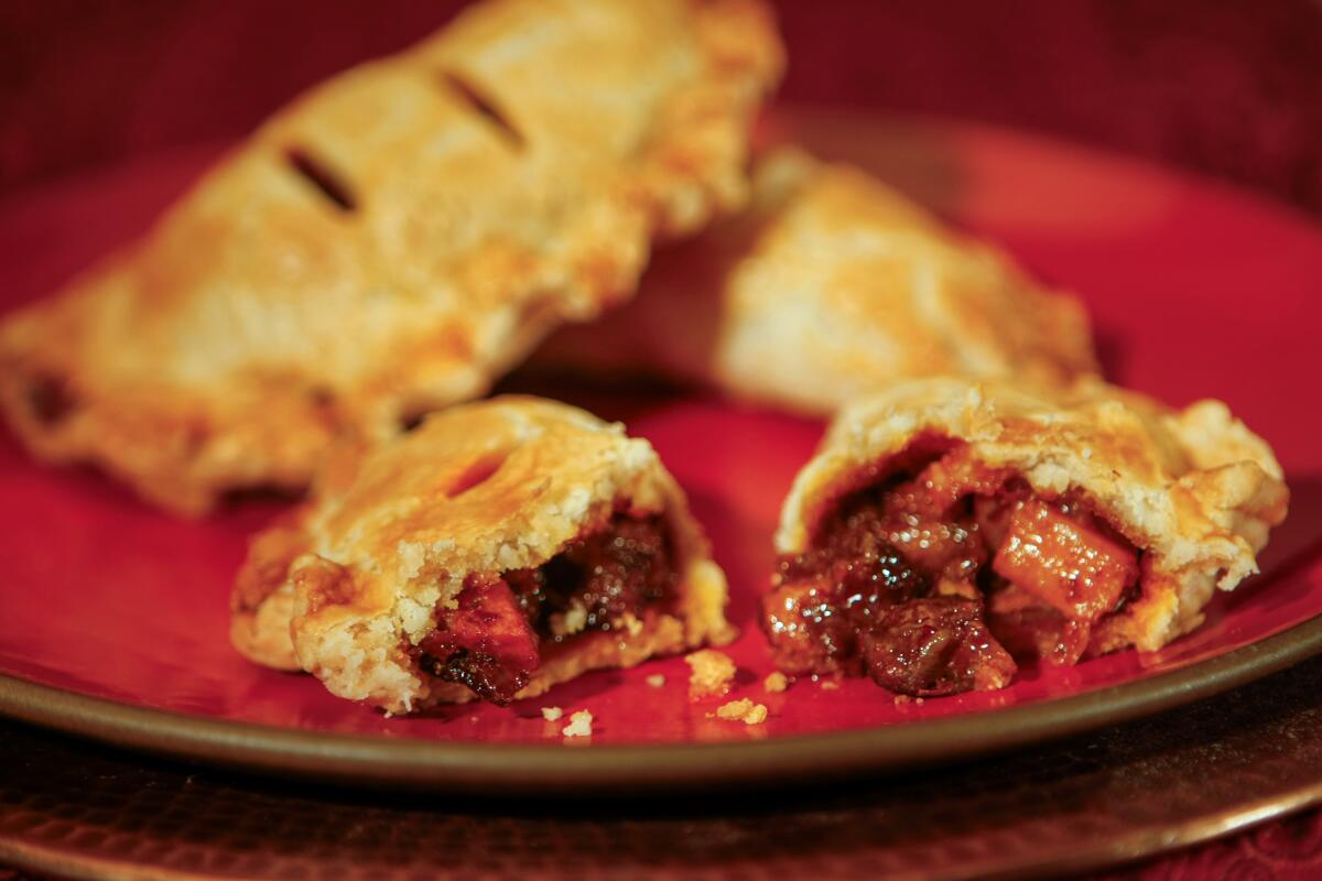 Curried lamb pasties with spicy sweet potato and tamarind