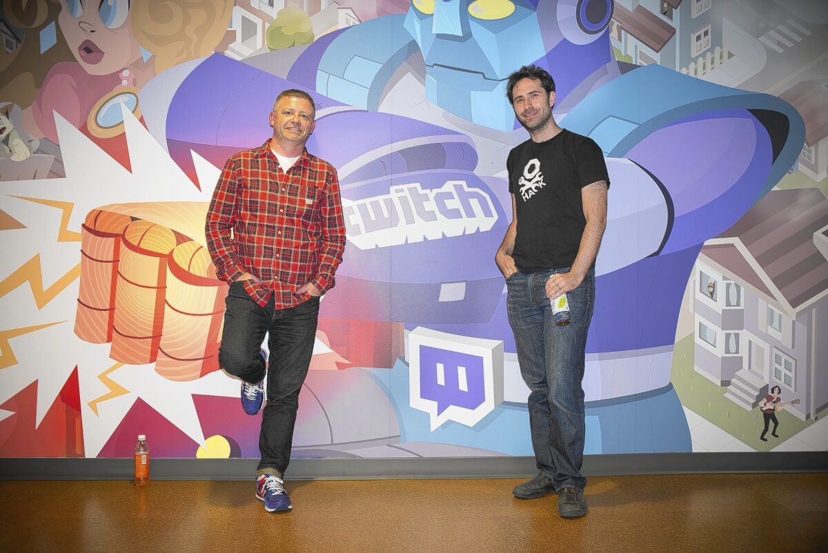 Twitch executives Emmet Shear, left, and Jonathan Simpson-Bint at the San Francisco company's offices.