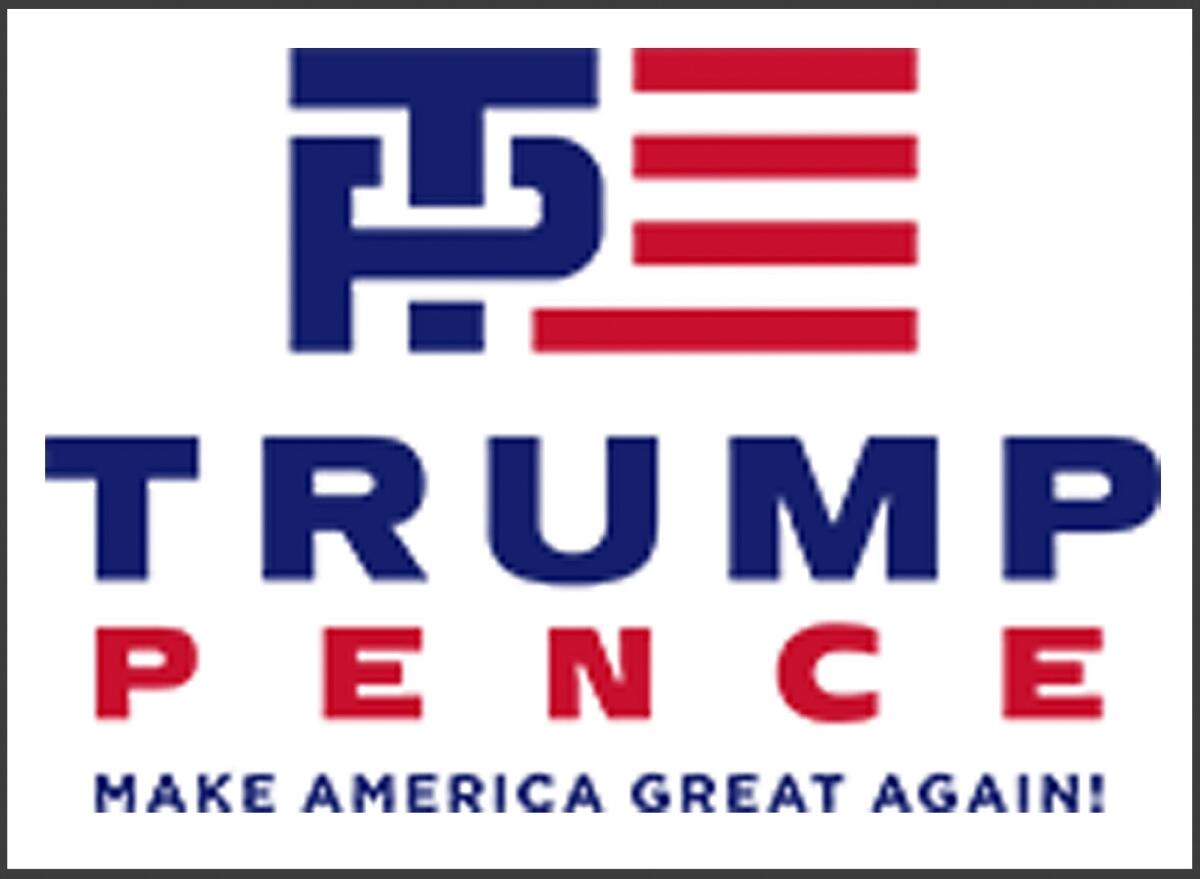 Esta imagen divulgada el viernes 15 de julio del 2016 por la campaña de Donald Trump a la presidencia muestra el nuevo logotipo de la campaña con los apellidos de Trump, virtual nominado a la presidencia por el Partido Republicano, y su compañero de fórmula, el gobernador de Indiana Mike Pence. Incluye una "T" y "P" de color azul al lado de franjas rojas que evocan la bandera estadounidense. La rayita vertical de la "T'' cruza el círculo de la "P'' y algunas personas la ven como una insinuación sexual. (Donald J. Trump for President via AP)