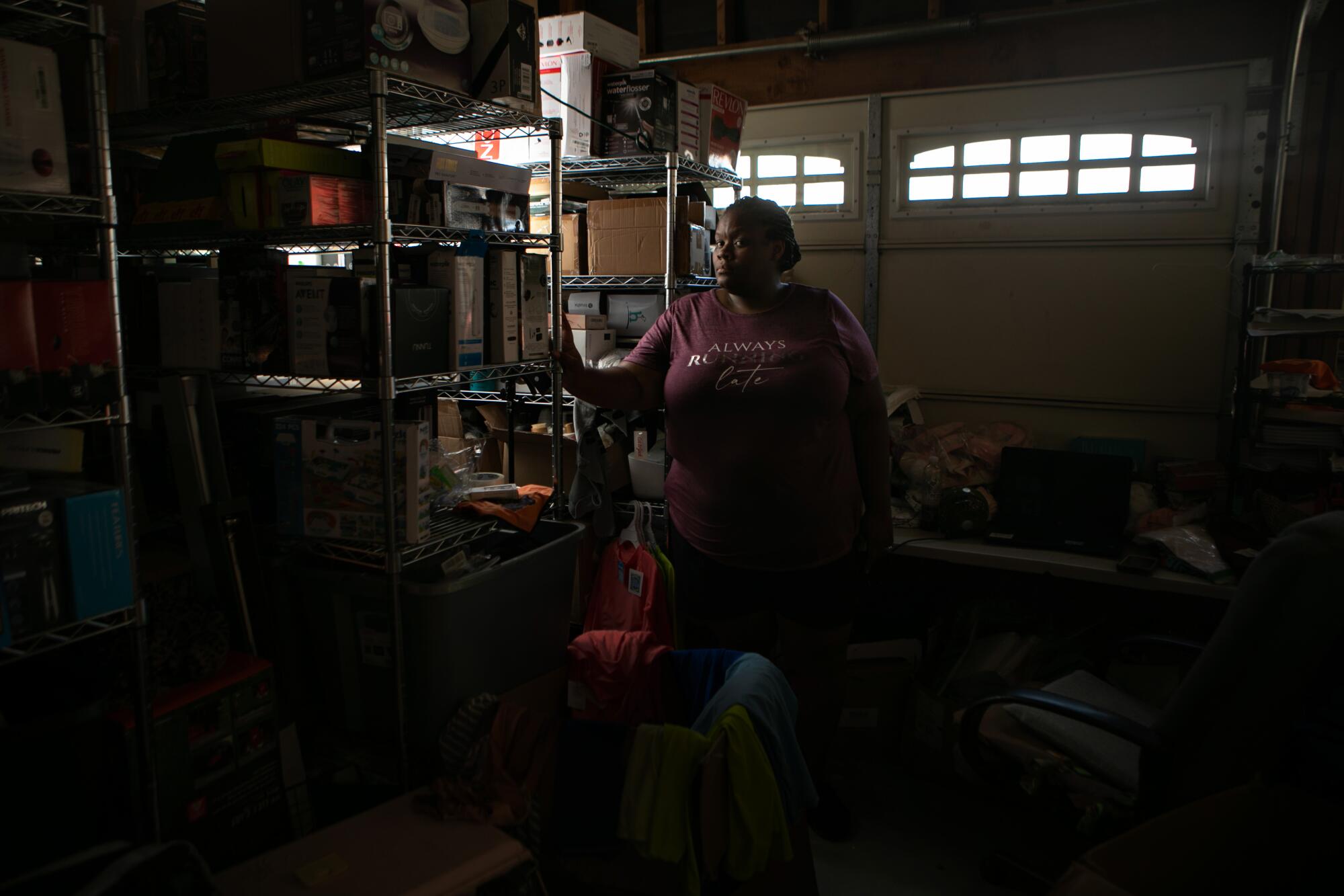 A woman in her garage