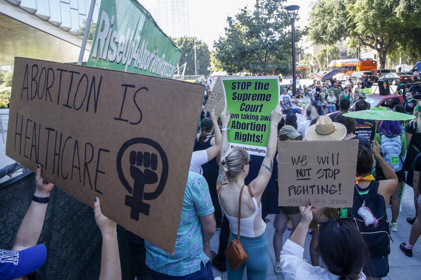 Los Angeles, CA, Monday, June 27, 2022 - RiseupforAbortionRights rallies hundreds throughout downtown opposing the recent Supreme Court decision to strike down Roe v Wade. (Robert Gauthier/Los Angeles Times)