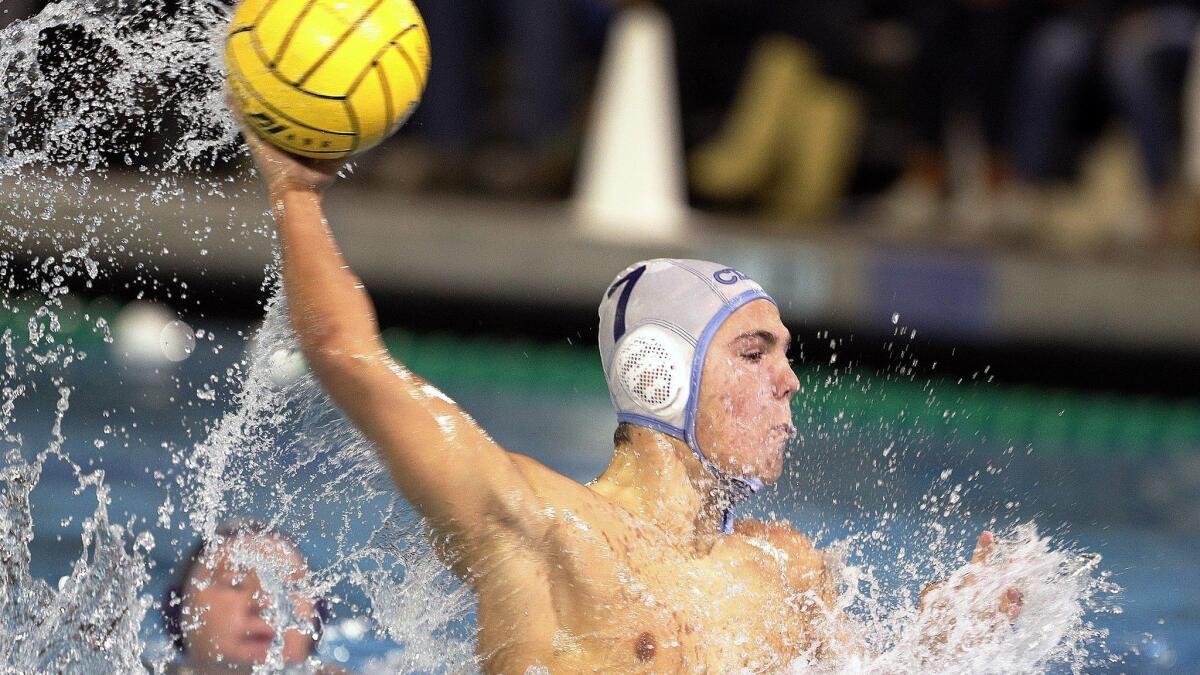 Corona del Mar High's Tanner Pulice, shown shooting against Newport Harbor on Oct. 3, 2018, led the Sea Kings to a 12-11 win over Huntington Beach on Wednesday.