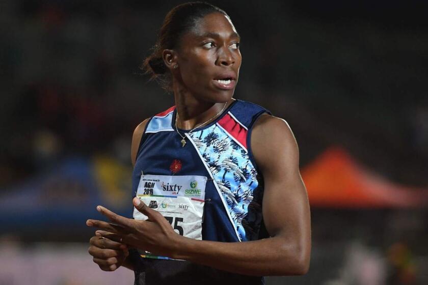 South African Olympic 800m champion Caster Semenya looks on after running the 1.500m senior women final at the ASA Senior Championships at Germiston Athletics stadium, in Germiston on the outskirts of Johannesburg, South Africa on April 26, 2019. (Photo by STRINGER / AFP)STRINGER/AFP/Getty Images ** OUTS - ELSENT, FPG, CM - OUTS * NM, PH, VA if sourced by CT, LA or MoD **
