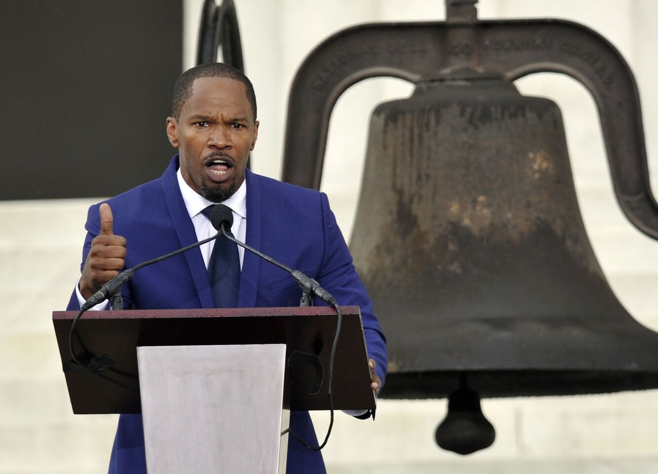 Actor Jamie Foxx speaks during the "Let Freedom Ring Commemoration and Call to Action" to commemorate the March on Washington.