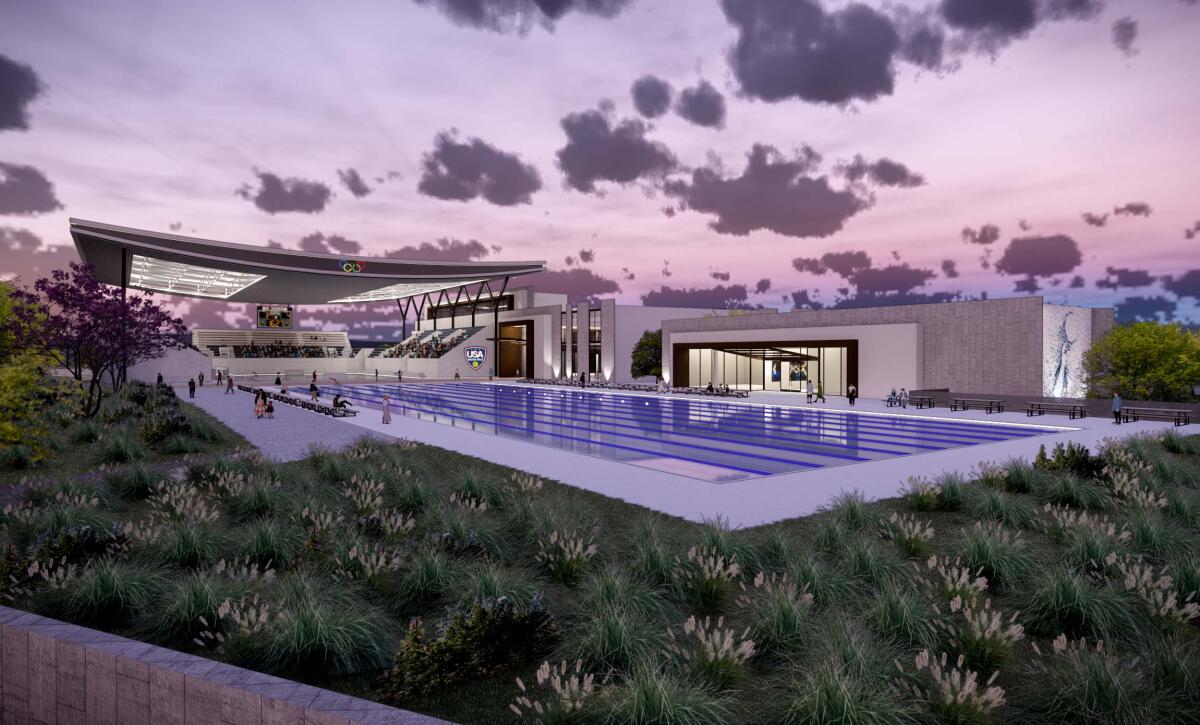 A proposed rendering of the aquatics facility that will be built in the Orange County Great Park.