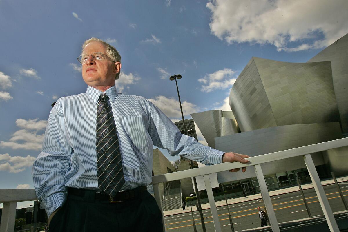 William Witte, president of the Related Cos. of California, stands on the rooftop of a downtown parking garage. His company has severed ties with SBE Entertainment in a large development project on Bunker Hill.