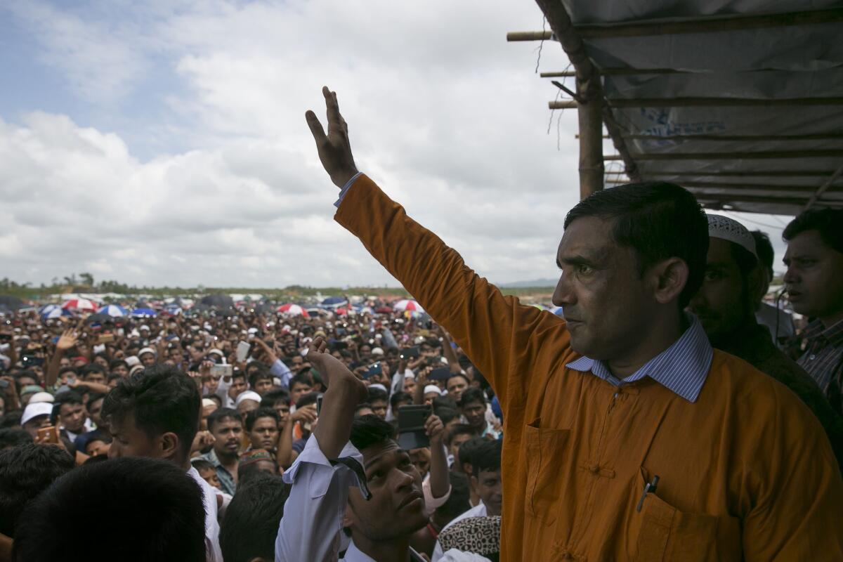 Mohib Ullah, a leader for the Rohingya community, attends a ceremony Aug. 25, 2019, in Cox's Bazar, Bangladesh, to mark the second anniversary of the Rohingya crisis.