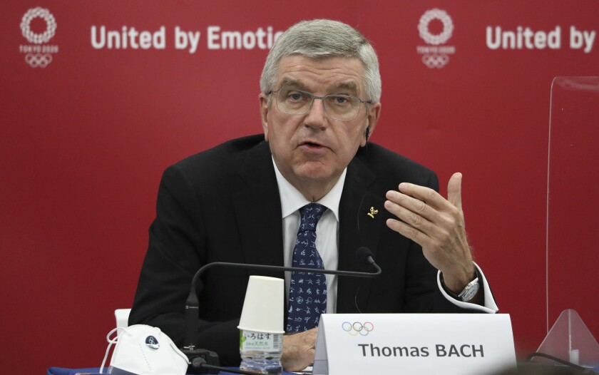 Thomas Bach speaks at a 2020 news conference.