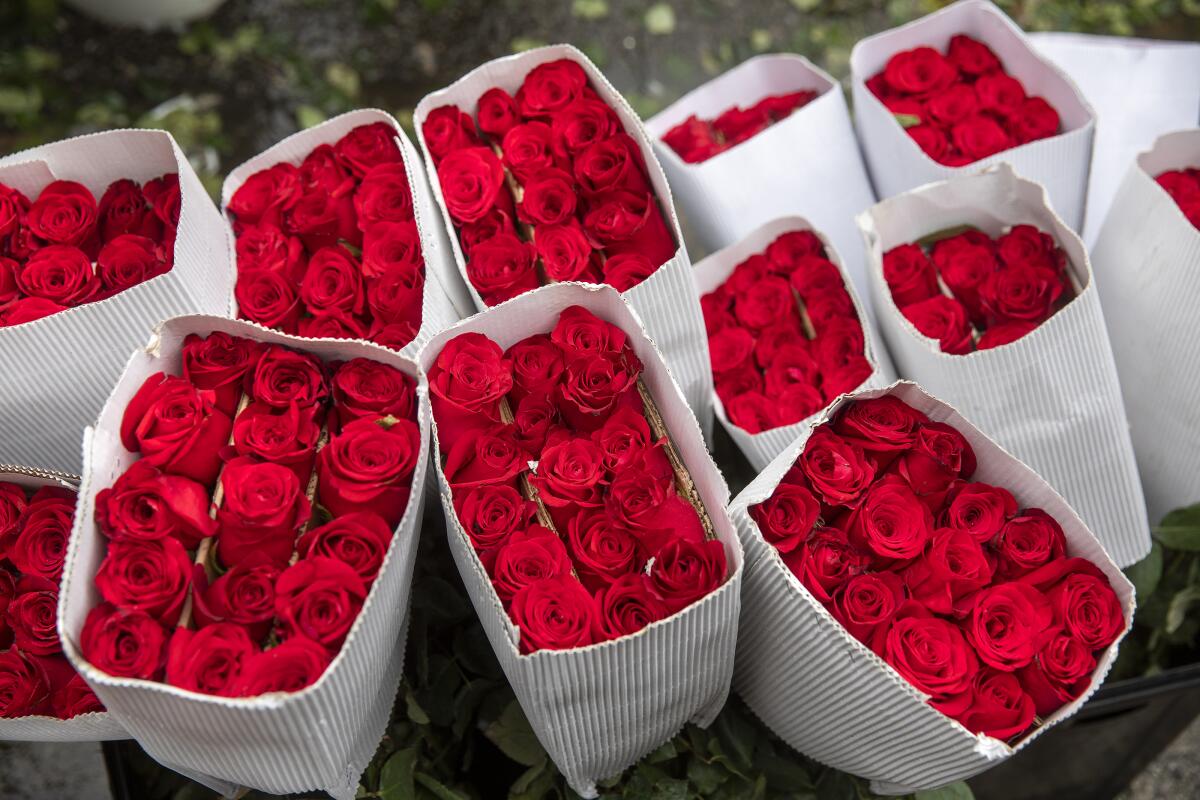 Looking for Mother's Day flowers? Roses on sale in downtown L.A.'s flower district.