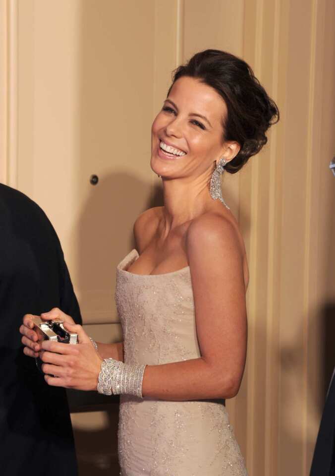 Actress Kate Beckinsale poses in the press room at the 69th Annual Golden Globe Awards.