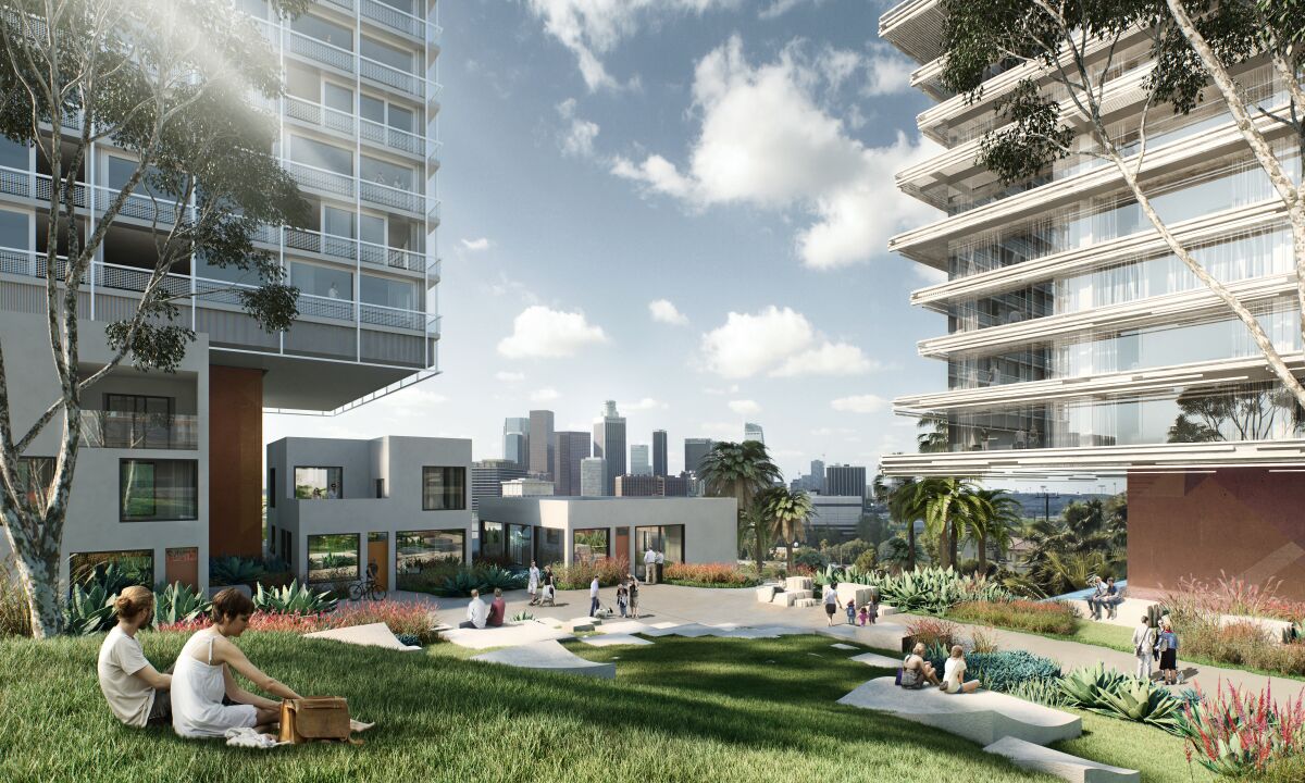 A rendering of 1111 Sunset, which is expected to bring a cluster of high-rises to Sunset Boulevard