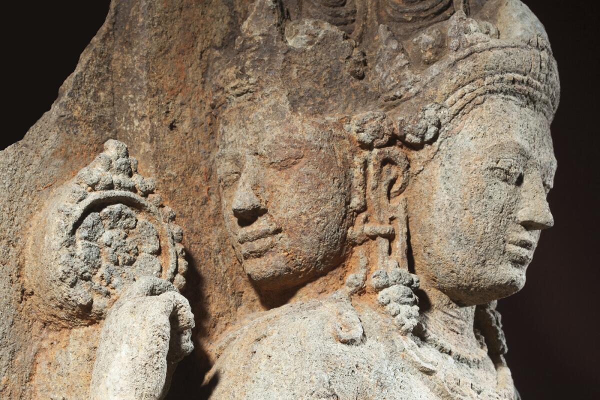 A detail of a 9th century Indonesian sculpture titled "Brahma, the God of Creation." 