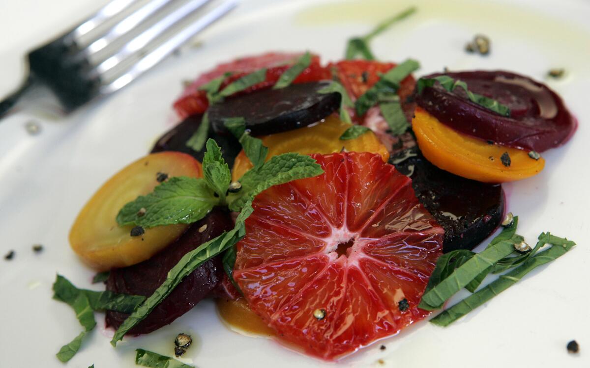 Beets and blood oranges with mint and orange flower water
