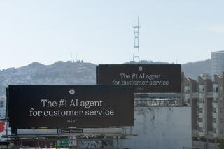 Billboards for the AI company Fin line Interstate 80 in San Francisco.