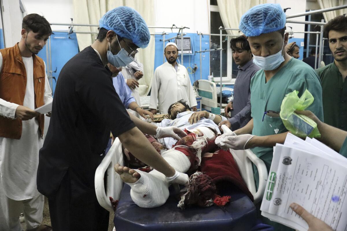 A bombing victim receives treatment at a hospital.