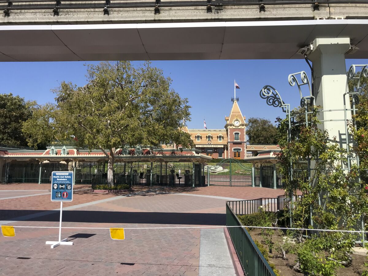 The entrance to Disneyland, empty of people