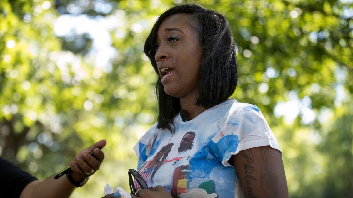 In this July 6, 2017, photo, Diamond Reynolds, the girlfriend of Philando Castile, talks in St. Paul, Minn., about what her life has been like since Castile was fatally shot during a traffic stop a year ago.