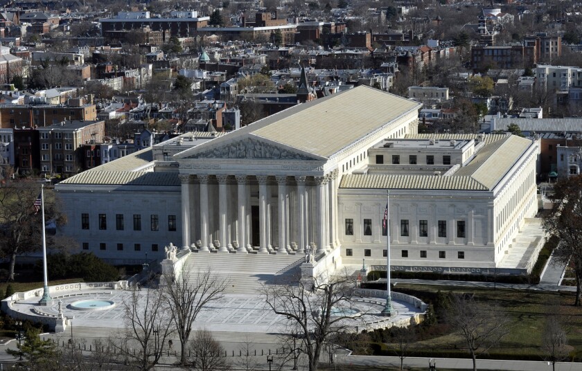 The Supreme Court building as seen from near the top of the Capitol dome.