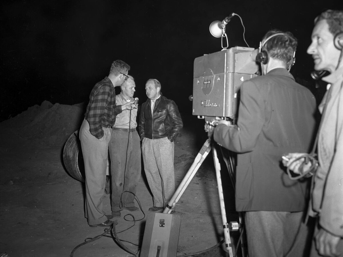 April 9, 1949: A KTTV interview during television coverage of the rescue attempt in San Marino.