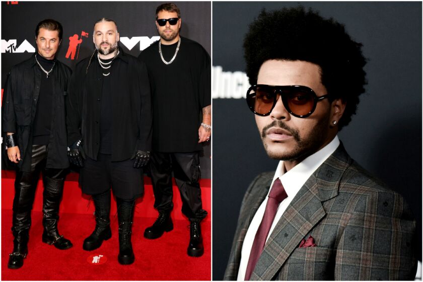 Axwell, Steve Angello, and Sebastian Ingrosso of Swedish House Mafia and The Weeknd.