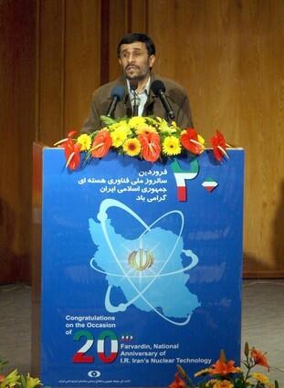 Iranian President Mahmoud Ahmadinejad speaks during a ceremony marking the "National Day of Nuclear Achievement" in Tehran, Iran.