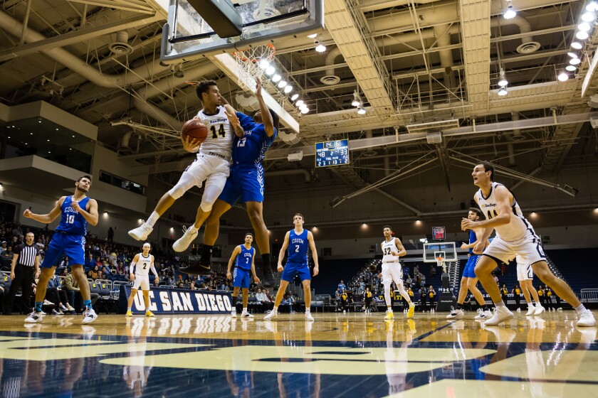 UC San Diego forward Christian Oshita (14) is back to full strength after undergoing shoulder surgery in December 2018.