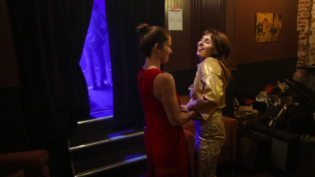 Meg Remy, right, and fellow U.S. Girls member Kassie Richardson backstage at the Moroccan Lounge.