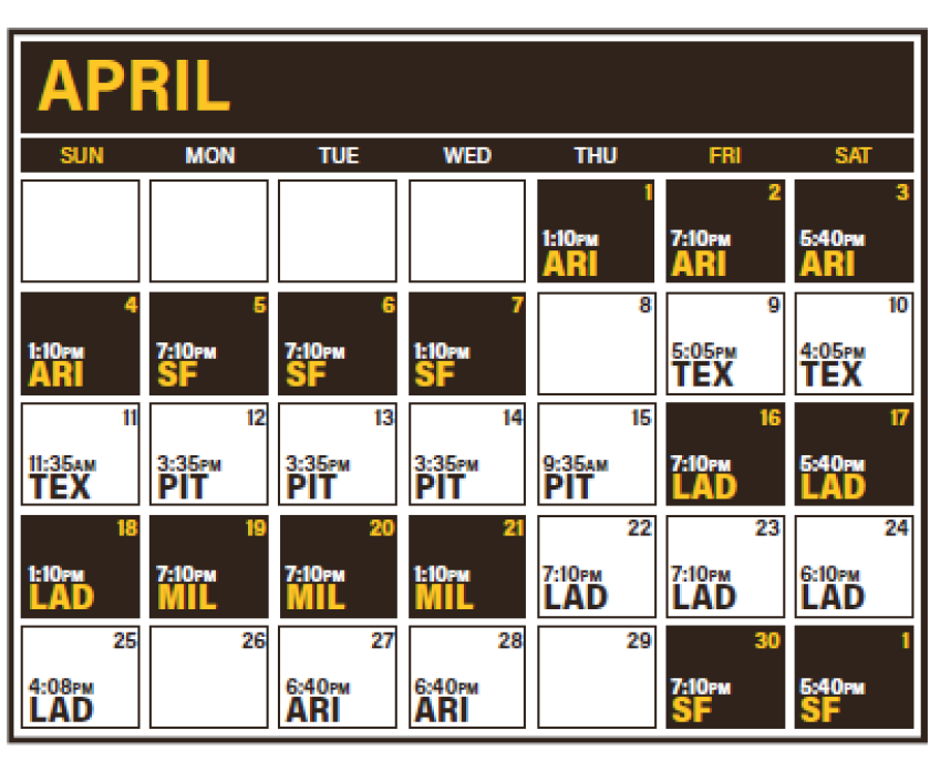 San Diego Padres Printable Schedule