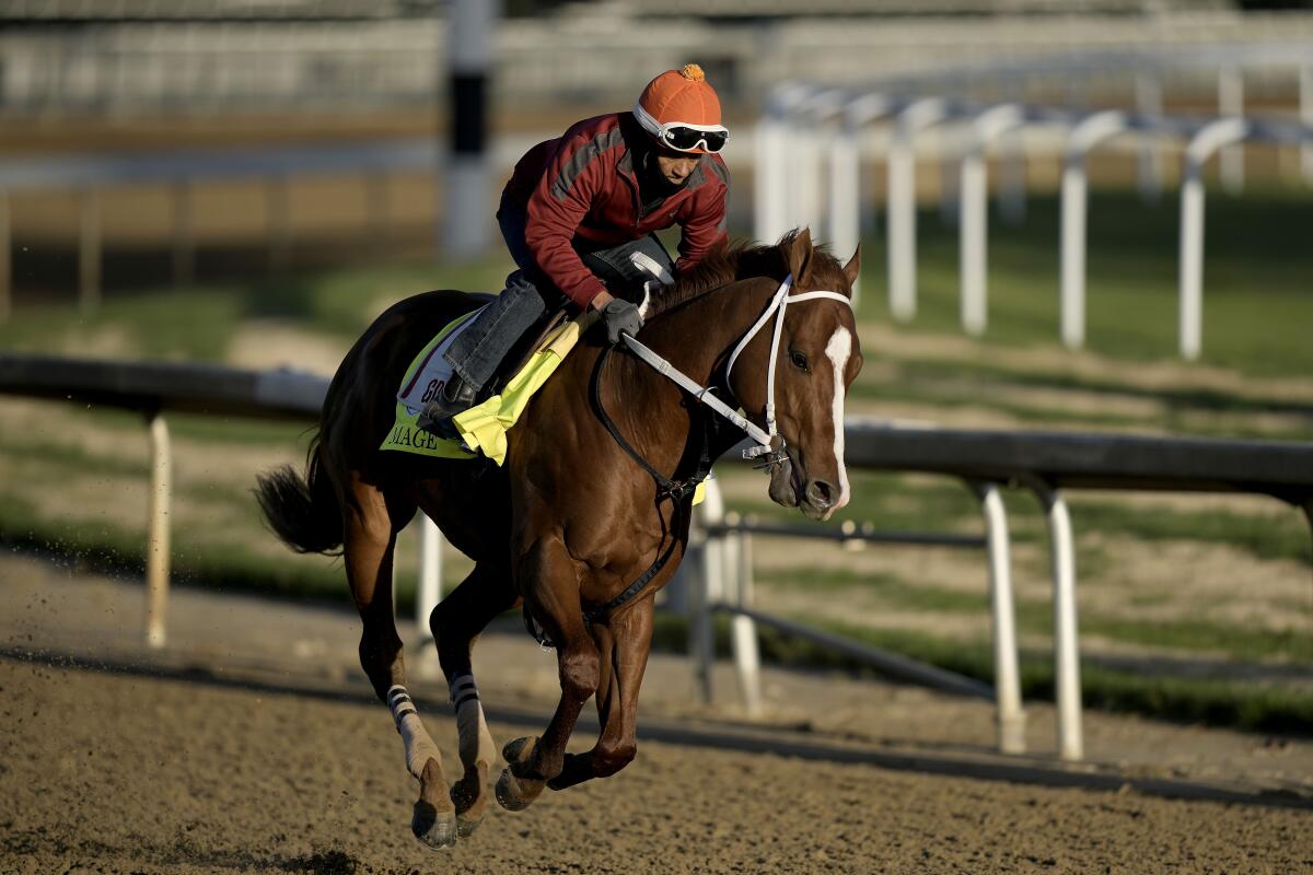 Kentucky Derby hopeful Mage works out at Churchill Downs on Tuesday.