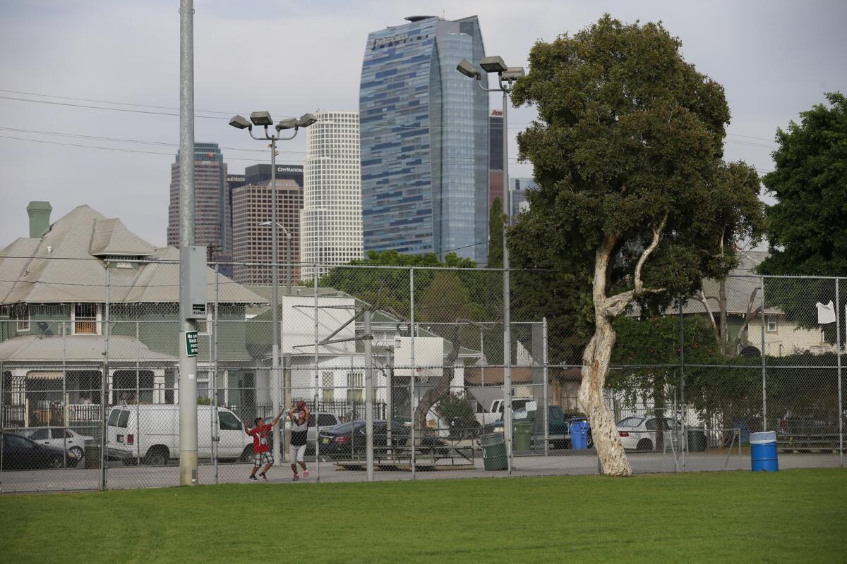 Health guidelines approved by the Los Angeles City Council on Tuesday include the goal of adding park space. Above, Toberman Park in L.A.'s Pico-Union neighborhood.