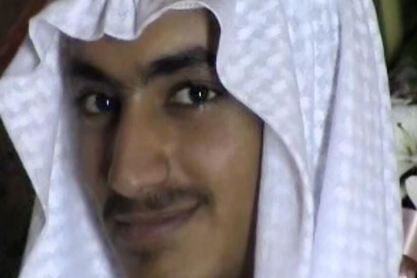 An undated file video grab released by the Central Intelligence Agency (CIA) on November 1, 2017 and taken by researchers from the Federation for Defense of Democracies' Long War Journal, shows an image from the wedding of killed Al-Qaeda leader Osama Bin Laden's son Hamza. - The CIA has put online 470,000 additional files seized in May 2011 when US Navy SEALs burst into the Abbottabad compound and shot dead the leader of Al-Qaeda's global extremist network. According to Thomas Joscelyn and Bill Roggio, scholars from the Foundation for Defense of Democracies who were allowed to study the trove before it was made public, it provides new insights. "These documents will go a long way to help fill in some of the blanks we still have about al Qaeda's leadership," Roggio said. The inclusion of Hamza Bin Laden's wedding video, for example, gives the world public the first image of Bin Laden's favorite son as an adult -- an image apparently shot in Iran. (Photo by Handout / FEDERATION FOR DEFENSE OF DEMOCRACIES / AFP) / RESTRICTED TO EDITORIAL USE - MANDATORY CREDIT "AFP PHOTO / FEDERATION FOR DEFENSE OF DEMOCRACIES' LONG WAR JOURNAL" - NO MARKETING NO ADVERTISING CAMPAIGNS - DISTRIBUTED AS A SERVICE TO CLIENTS == TO GO WITH AFP STORY by Dave Clark "US-ATTACKS-QAEDA-SPY-PAKISTAN-IRAN" / HANDOUT/AFP/Getty Images ** OUTS - ELSENT, FPG, CM - OUTS * NM, PH, VA if sourced by CT, LA or MoD **