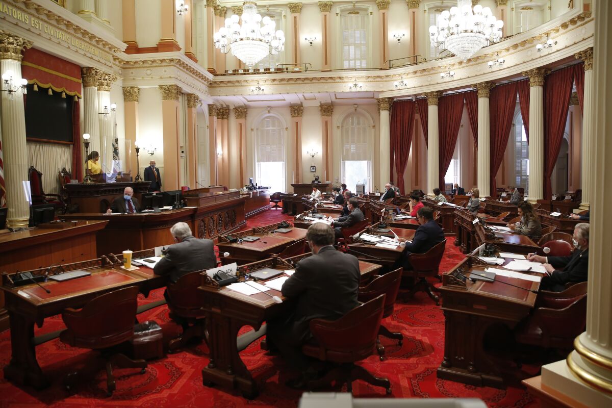 The California Senate, pictured, approved a bill Friday that would accelerate part of the state's end-of-life law.
