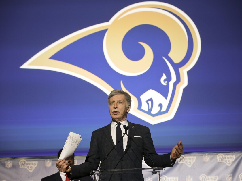 St. Louis Rams owner Stan Kroenke takes questions from the media at a news conference at The Forum in Inglewood on Jan. 15.