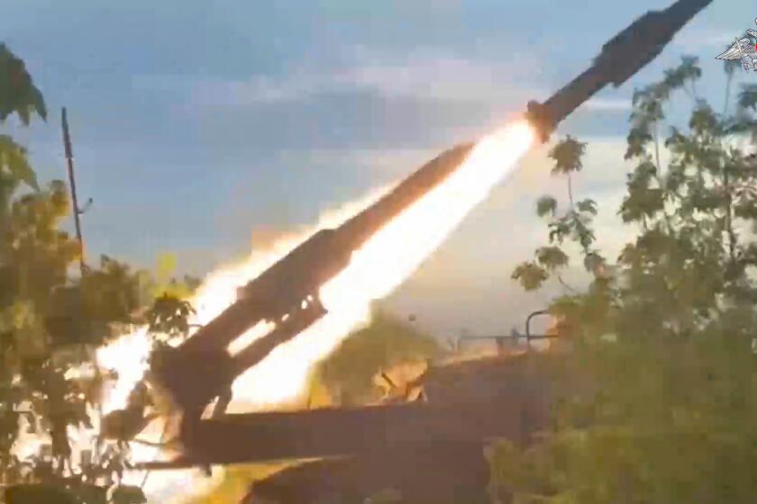 In this photo taken from video released by the Russian Defense Ministry on Sunday, Aug. 25, 2024, a Russian Army Buk-2M self-propelled, medium-range surface-to-air missile system fires at air targets in an undisclosed location in Ukraine. (Russian Defense Ministry Press Service via AP)