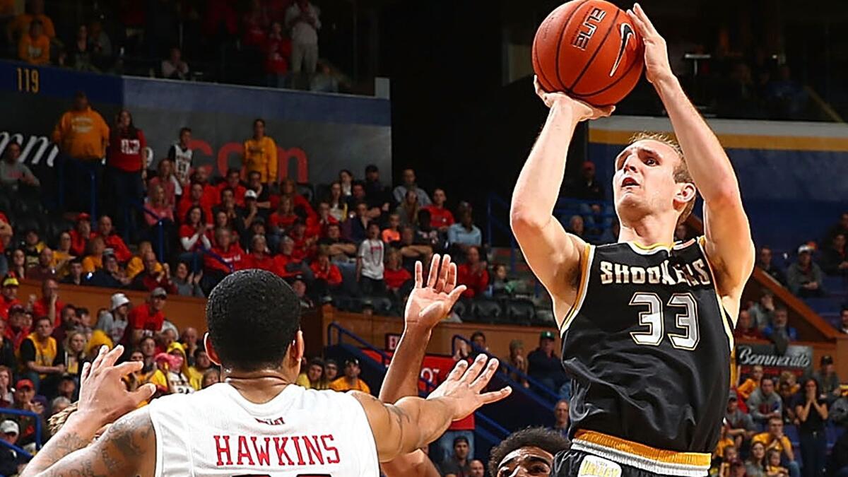 Wichita State's Conner Frankamp pulls up for a jump shot in the lane against Illinois State on Sunday.