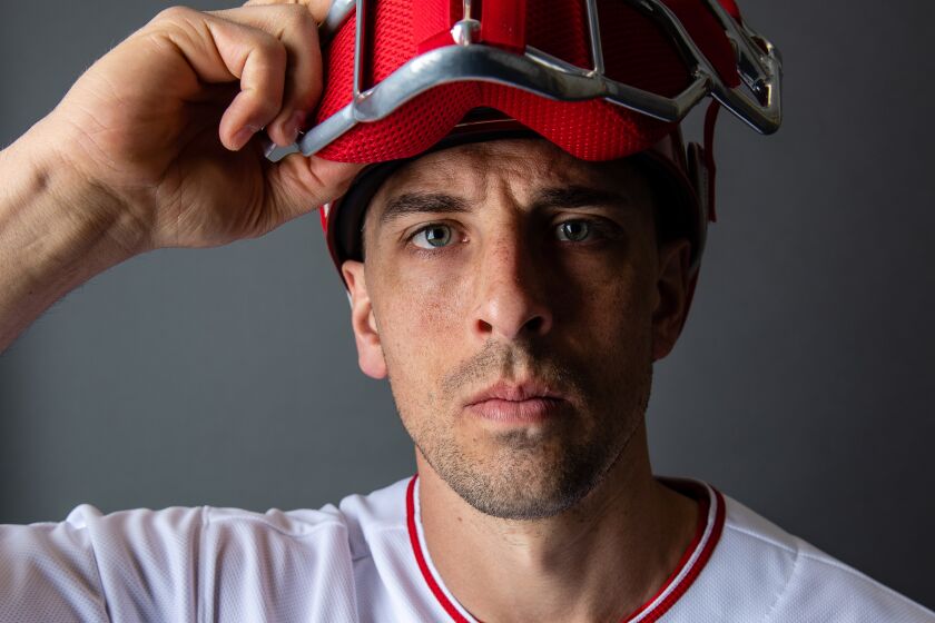 TEMPE, ARIZONA - FEBRUARY 18: Jason Castro #15 of the the Los Angeles Angels poses for a photo during Photo Day at Tempe Diablo Stadium on February 18, 2020 in Tempe, Arizona. (Photo by Jennifer Stewart/Getty Images)